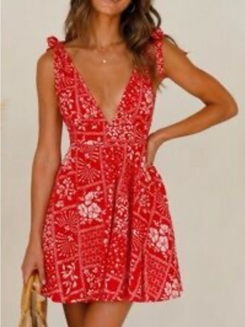 House of Harlow Red Printed Linen Dress